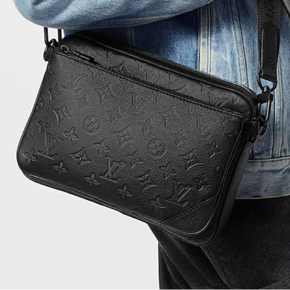 New Louis Vuitton Black embossed Monogram Shadow Calf leather pouch - Picture 12 of 16
